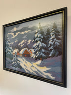 Vintage Framed Tapestry/Needlepoint - Snow Covered Trees