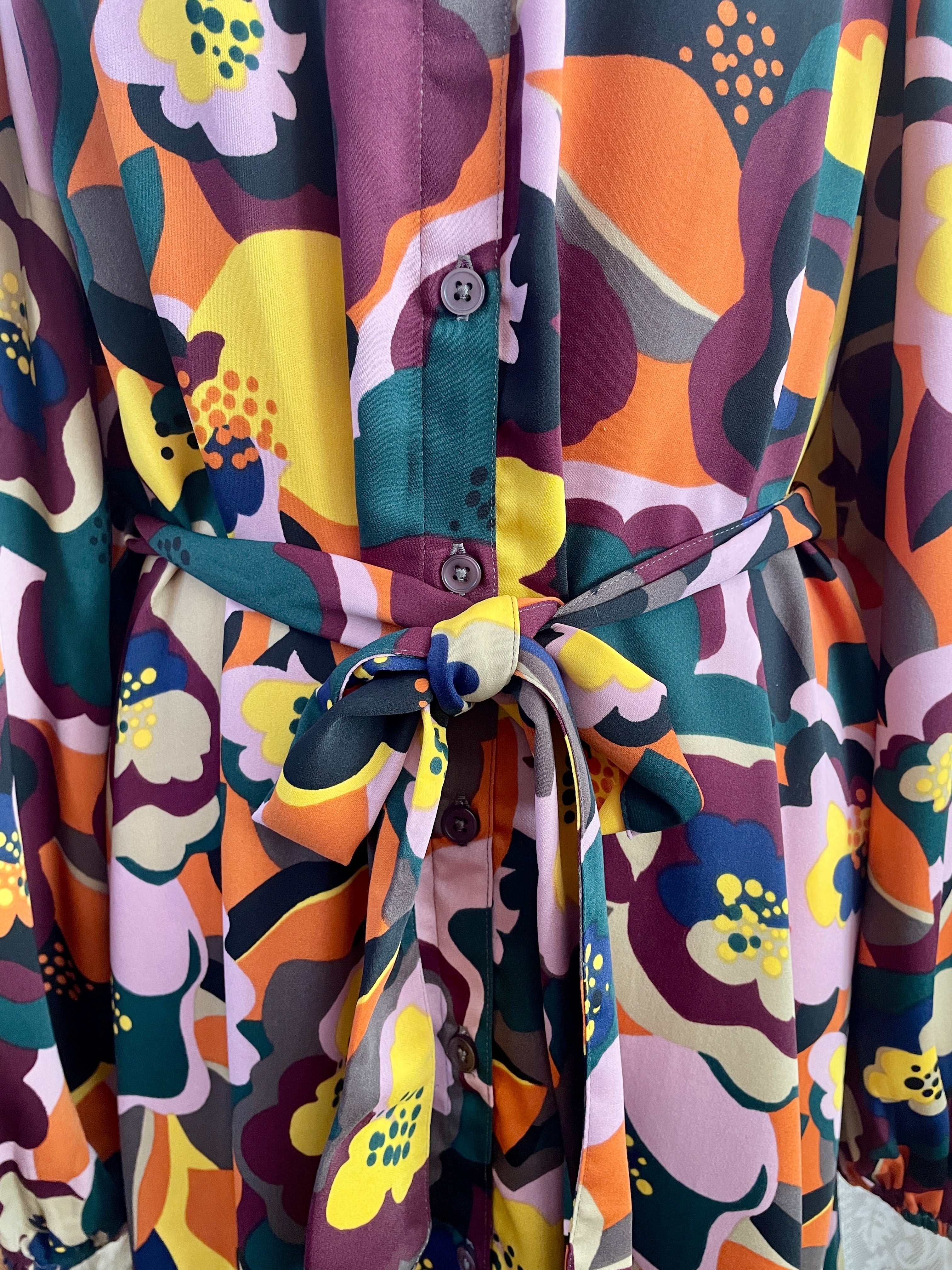 Tu Women Abstract Floral Midi Dress – Button Down Kimono Duster - Sz 12