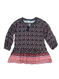 Long Sleeve Boho Mini Dress with floral pattern