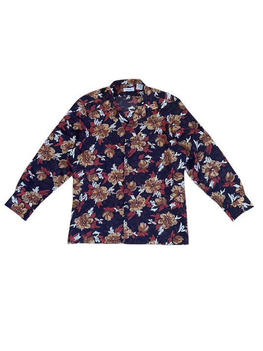 Vintage Warm Tone Floral Long Sleeve Blouse