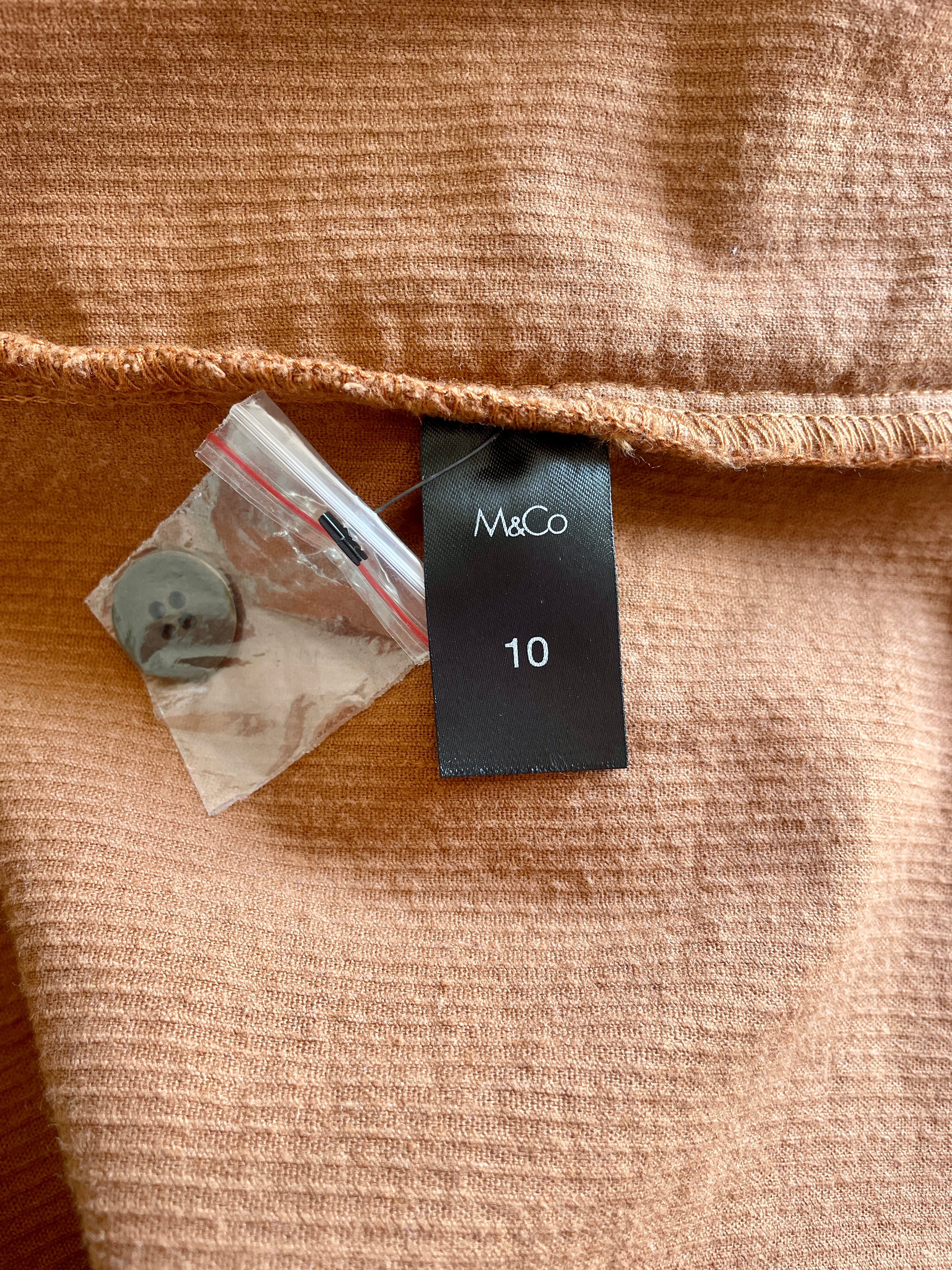 M&Co Tan Corduroy Button up Pinafore Dress Sz 10
