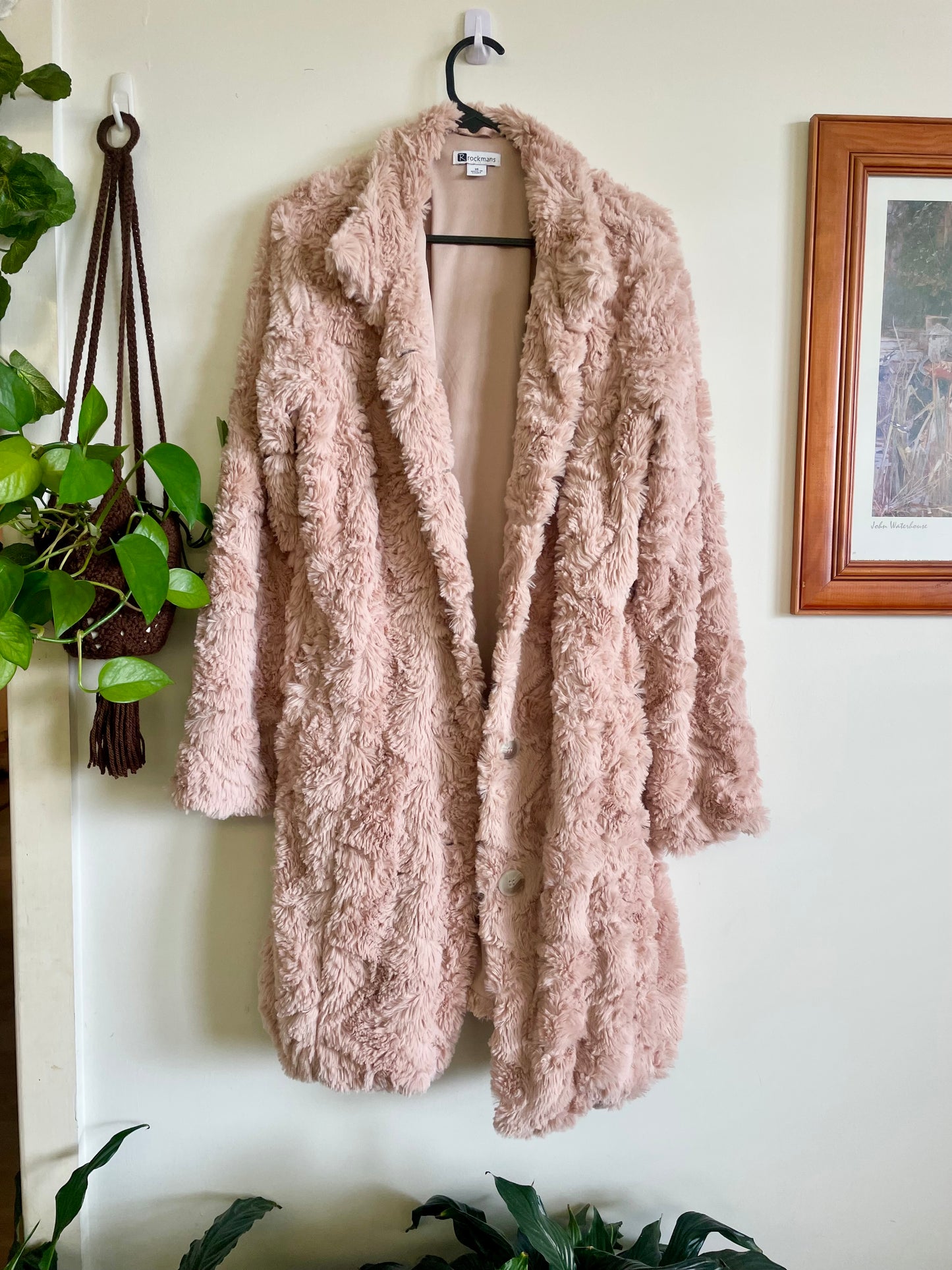 Dusty Pink Faux Fur Jacket Sz 10