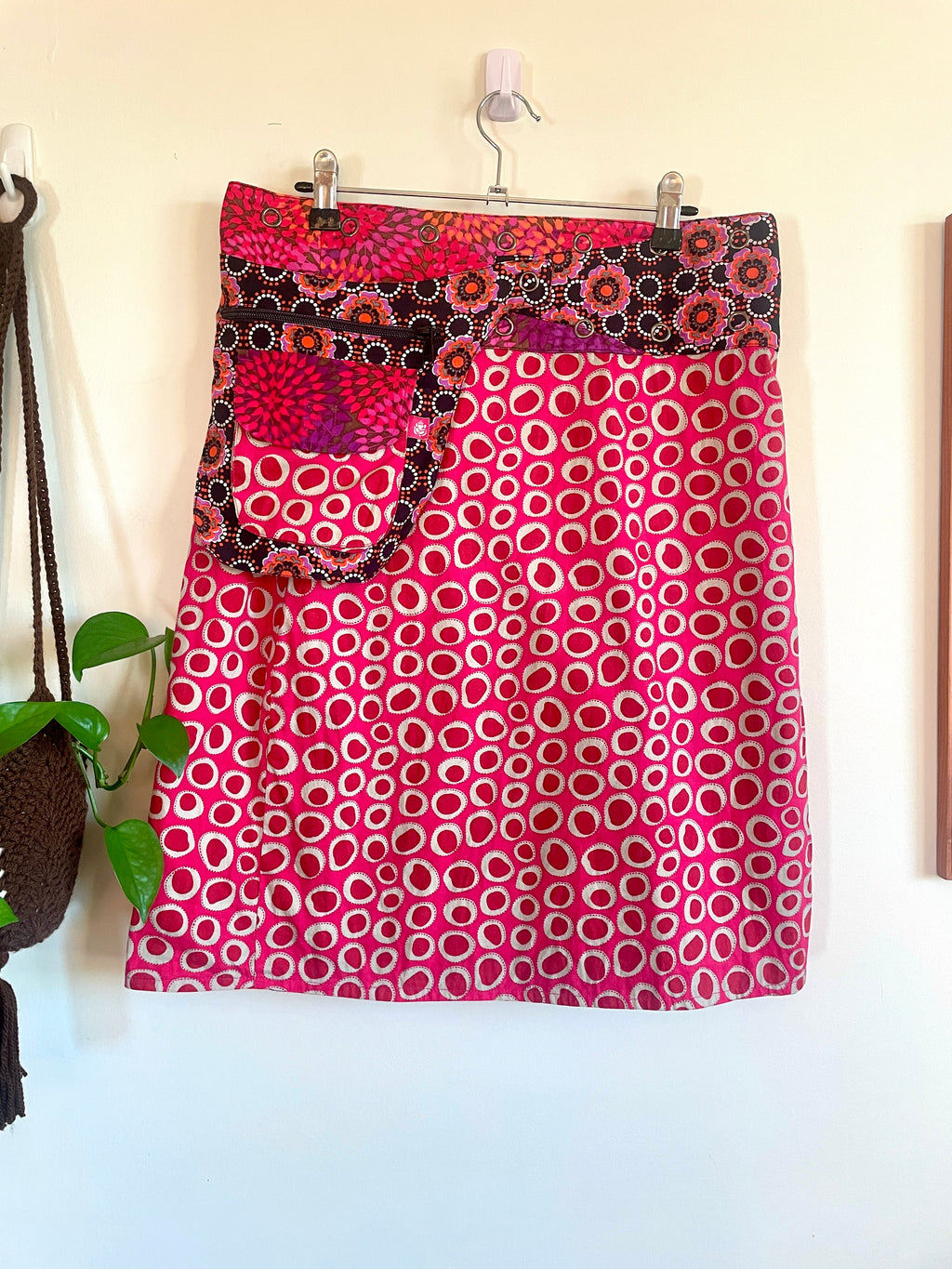 Bold Print Adjustable Wrap Skirt with Pocket - Pink