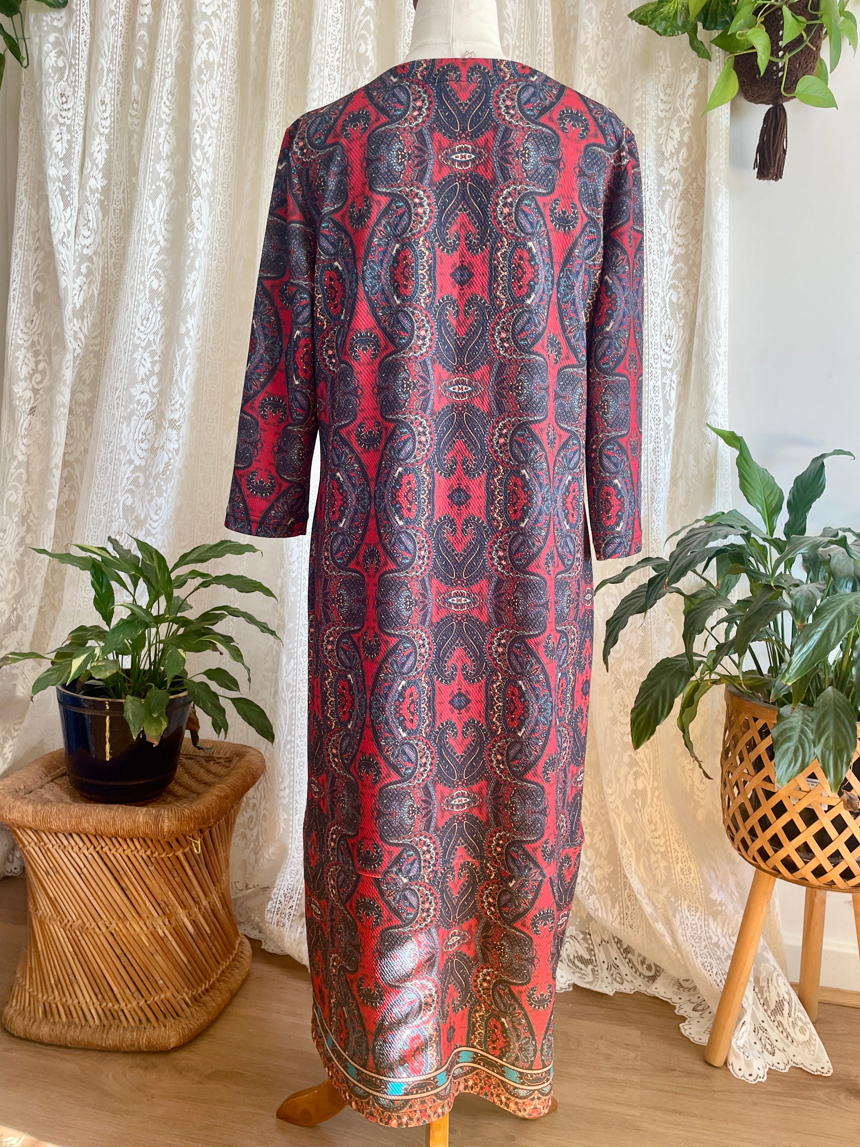 Boho Style Paisley Print Midi Dress