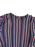 Vintage Sheer Belted Stripe Long Sleeve Dress