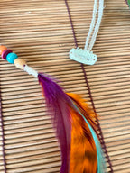 Feather & Hemp Hair Extension - Double Stranded Natural with Rainbow Feathers