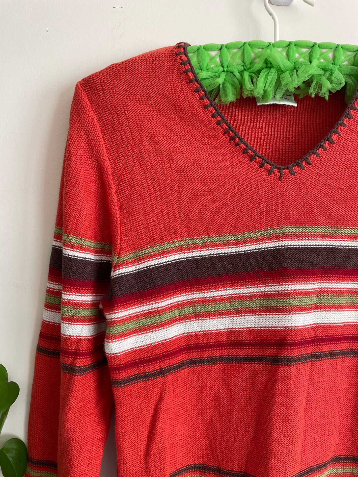 Retro style Y2K orange & brown striped cotton jumper