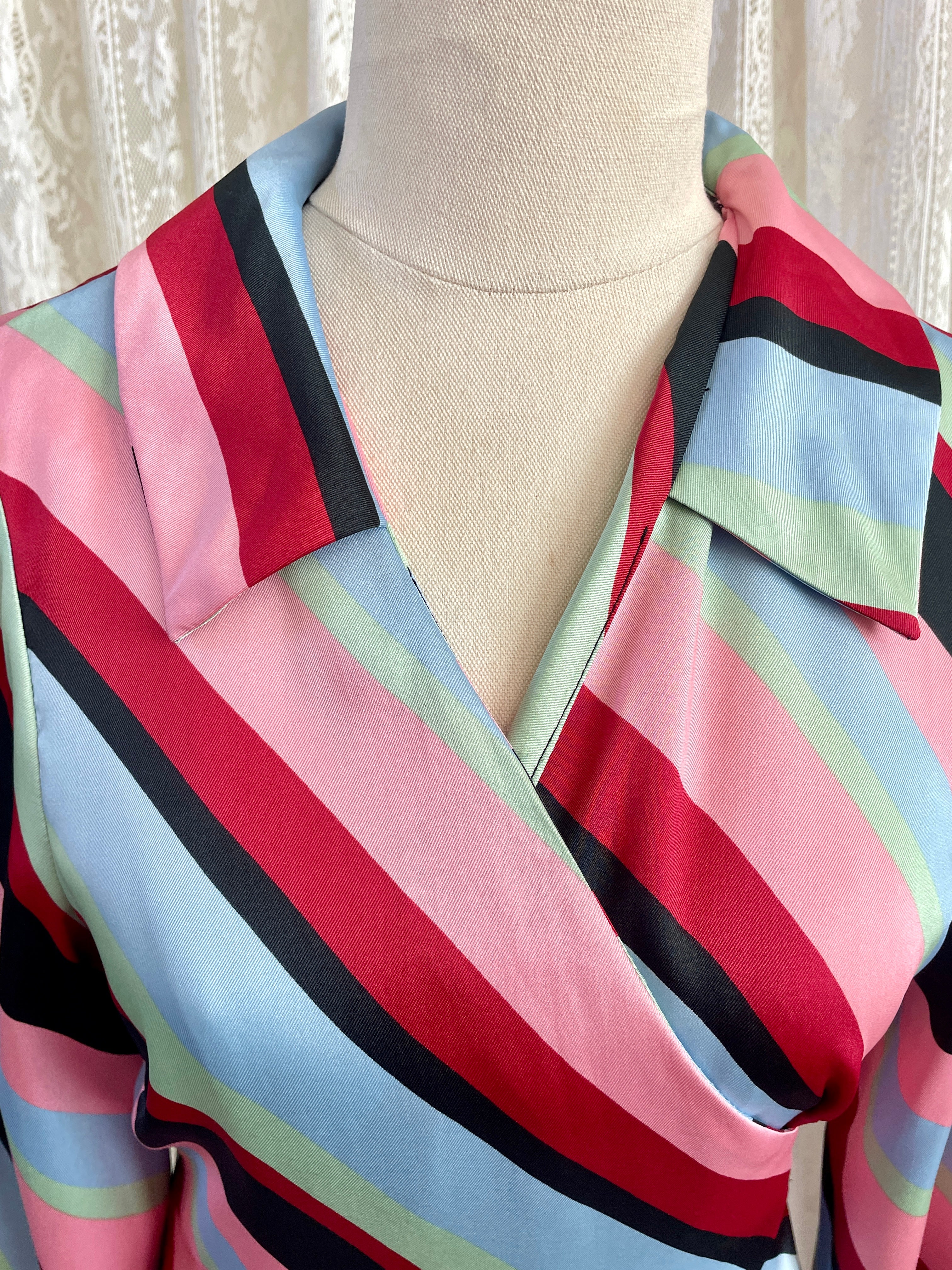 ASOS DESIGN Retro Stripe Maxi Dress – Long Sleeve Wrap Size AU 14