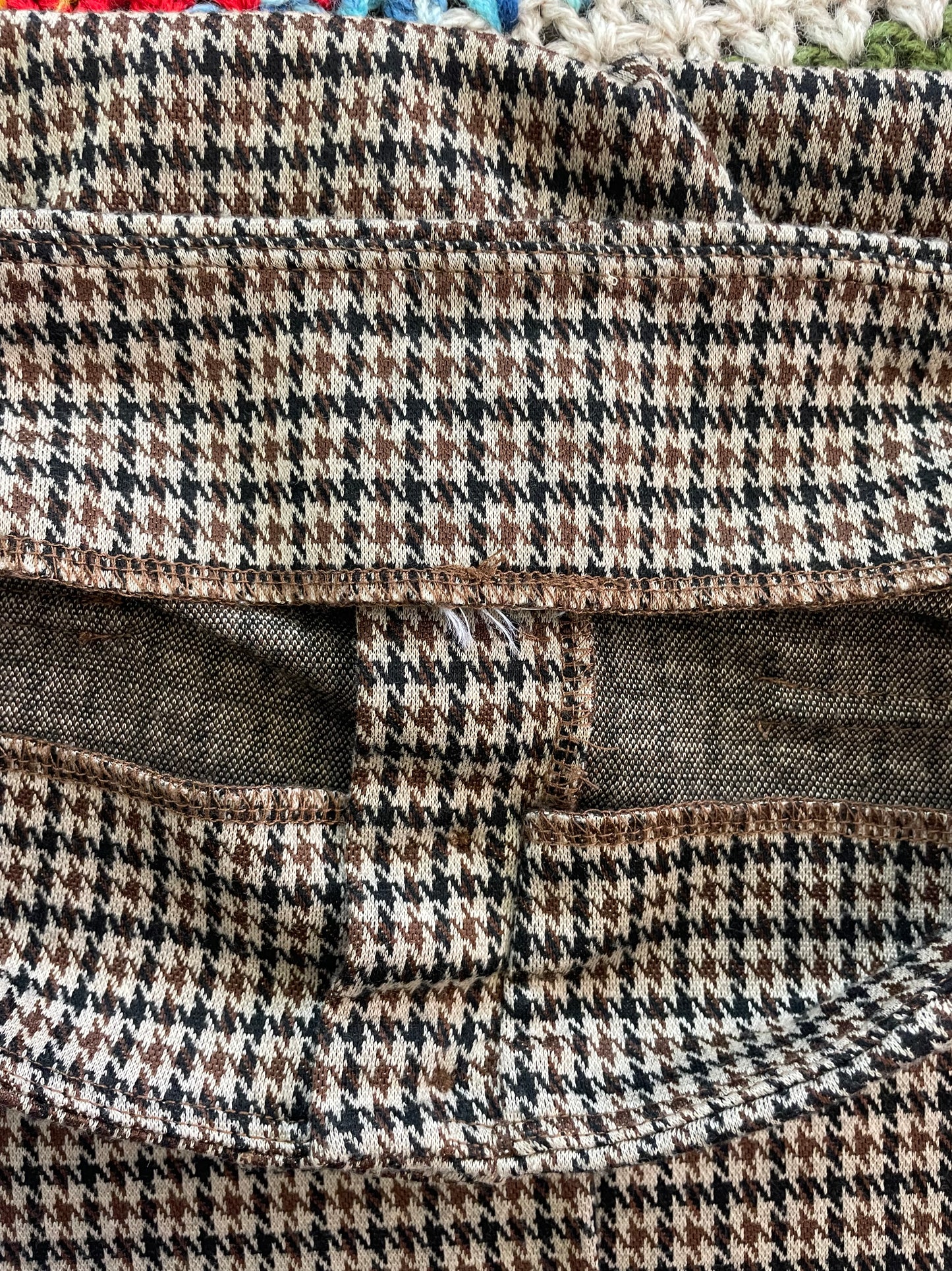 Houndstooth Pattern Button front Stretch Mini Skirt