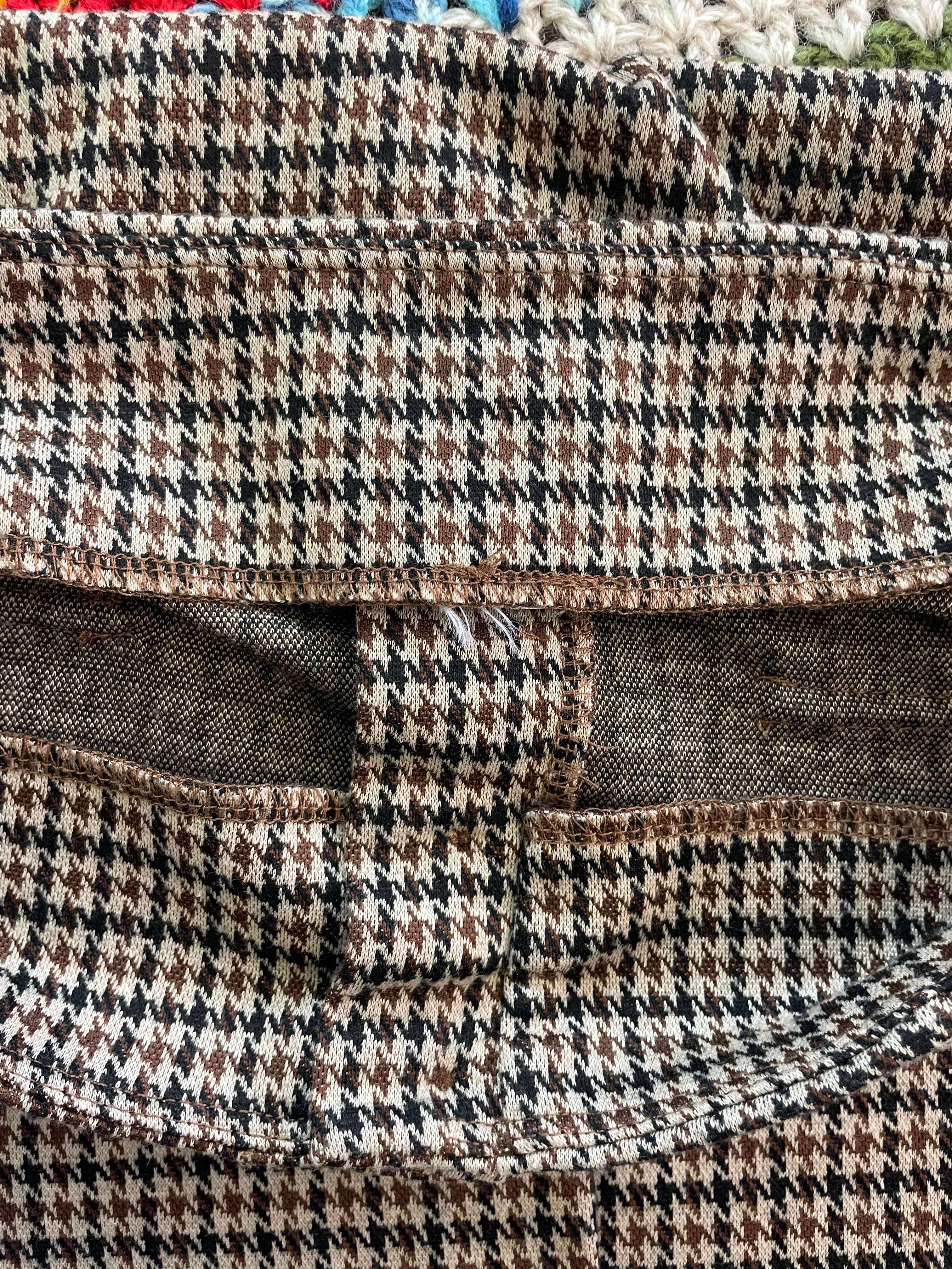 Houndstooth Pattern Button front Stretch Mini Skirt