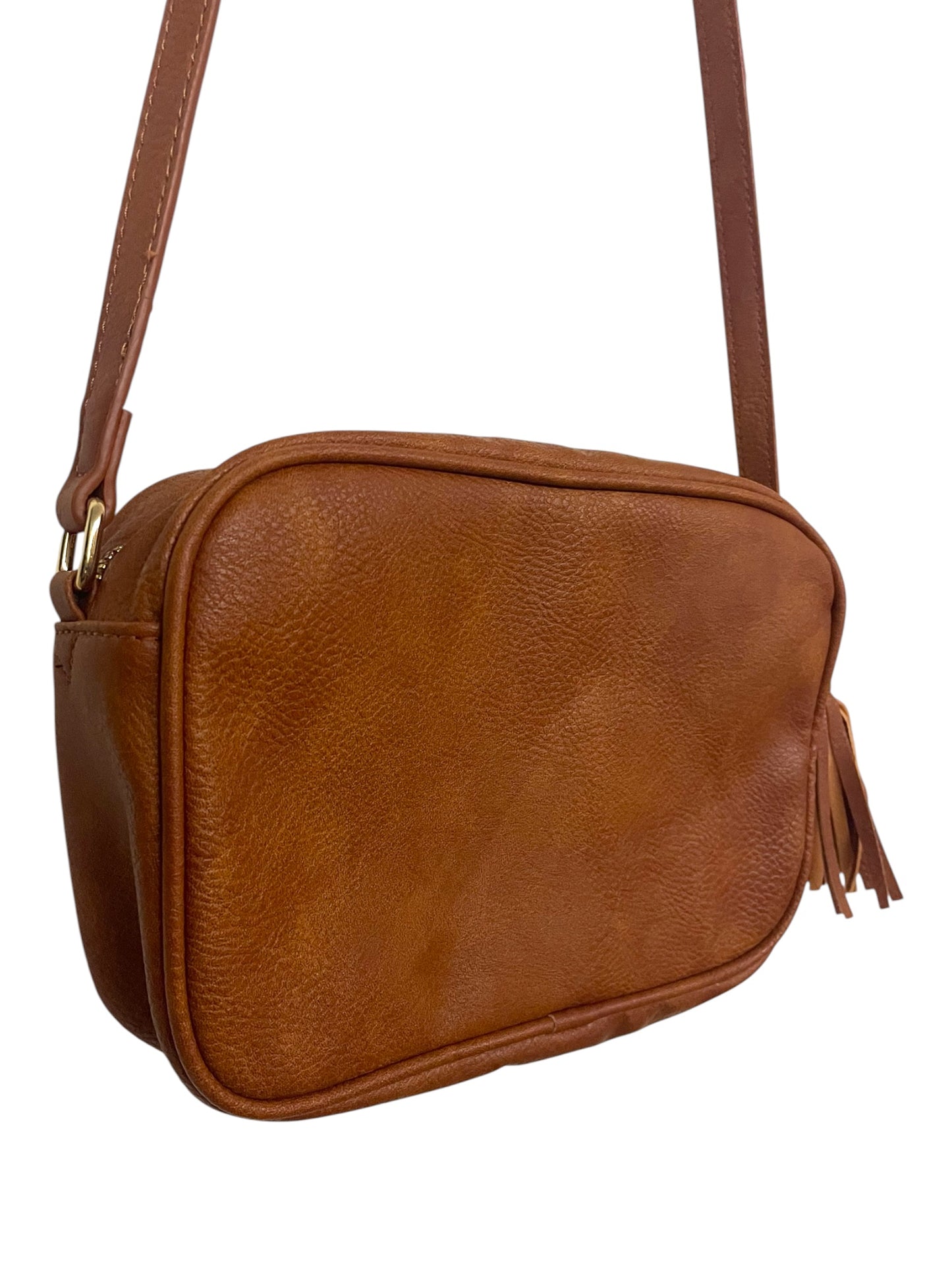 Tan Crossbody Faux Leather Bag with Tassel