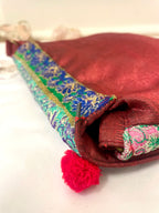 Bright Patchwork Shoulder Bag with Pom Pom details