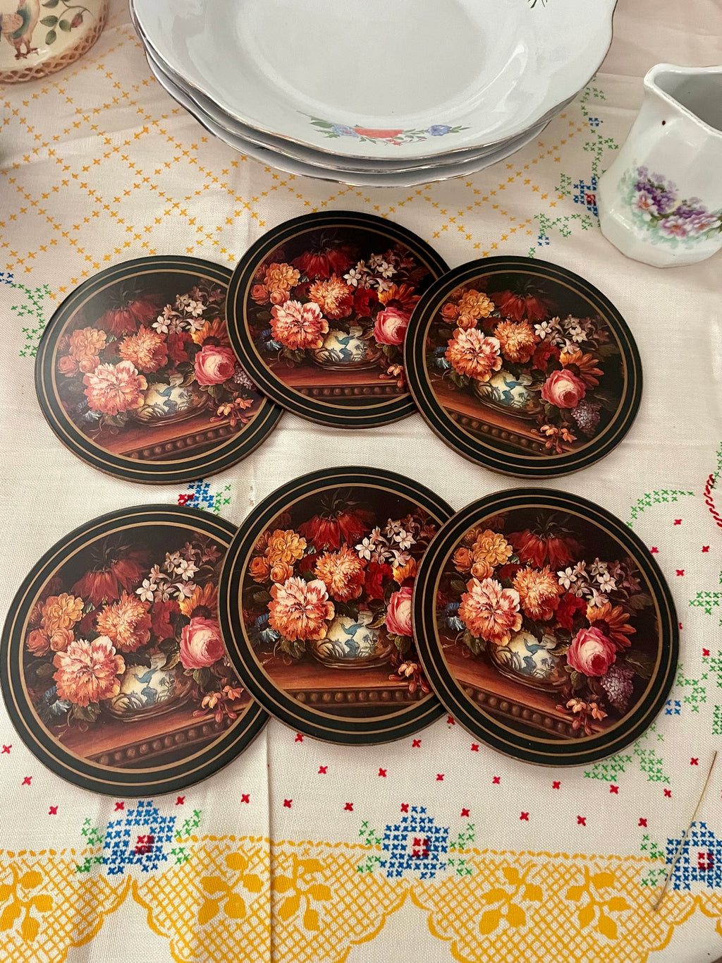 Vintage Pimpernel “Flemish Flowers” ROUND Drink Coasters