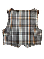 Brown & Orange Plaid Tailored Style Vest