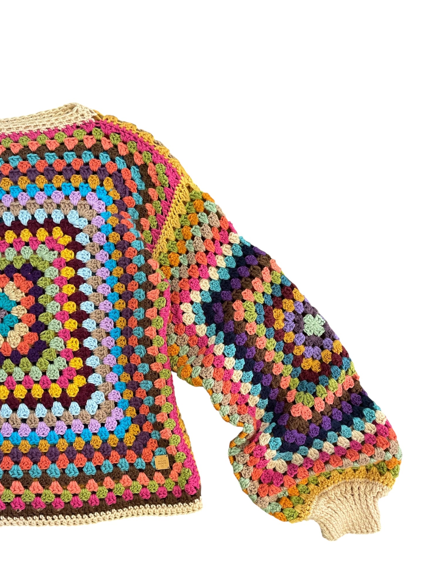 Crochet Rainbow Granny Square Jumper with Cuffs