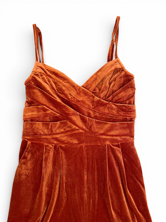 Burnt Orange Velvet Jumpsuit - Sz L