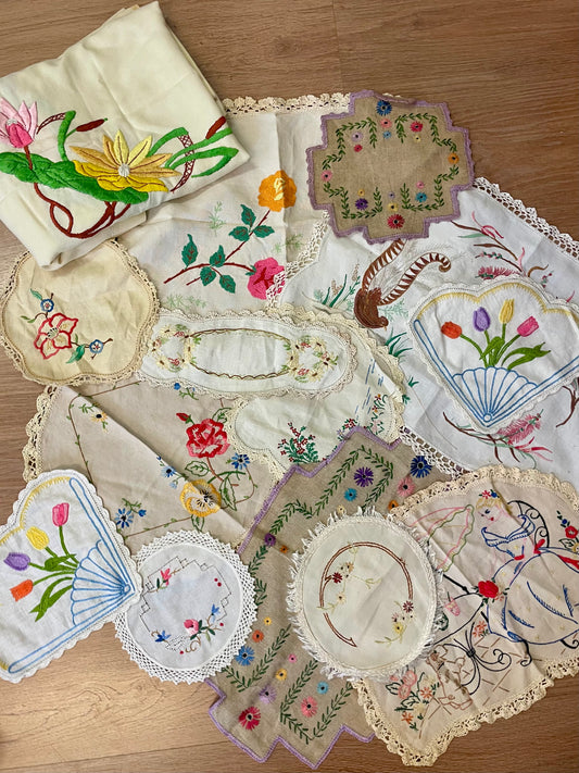 Bulk Lot 13 Vintage Doilies & Table Cloth