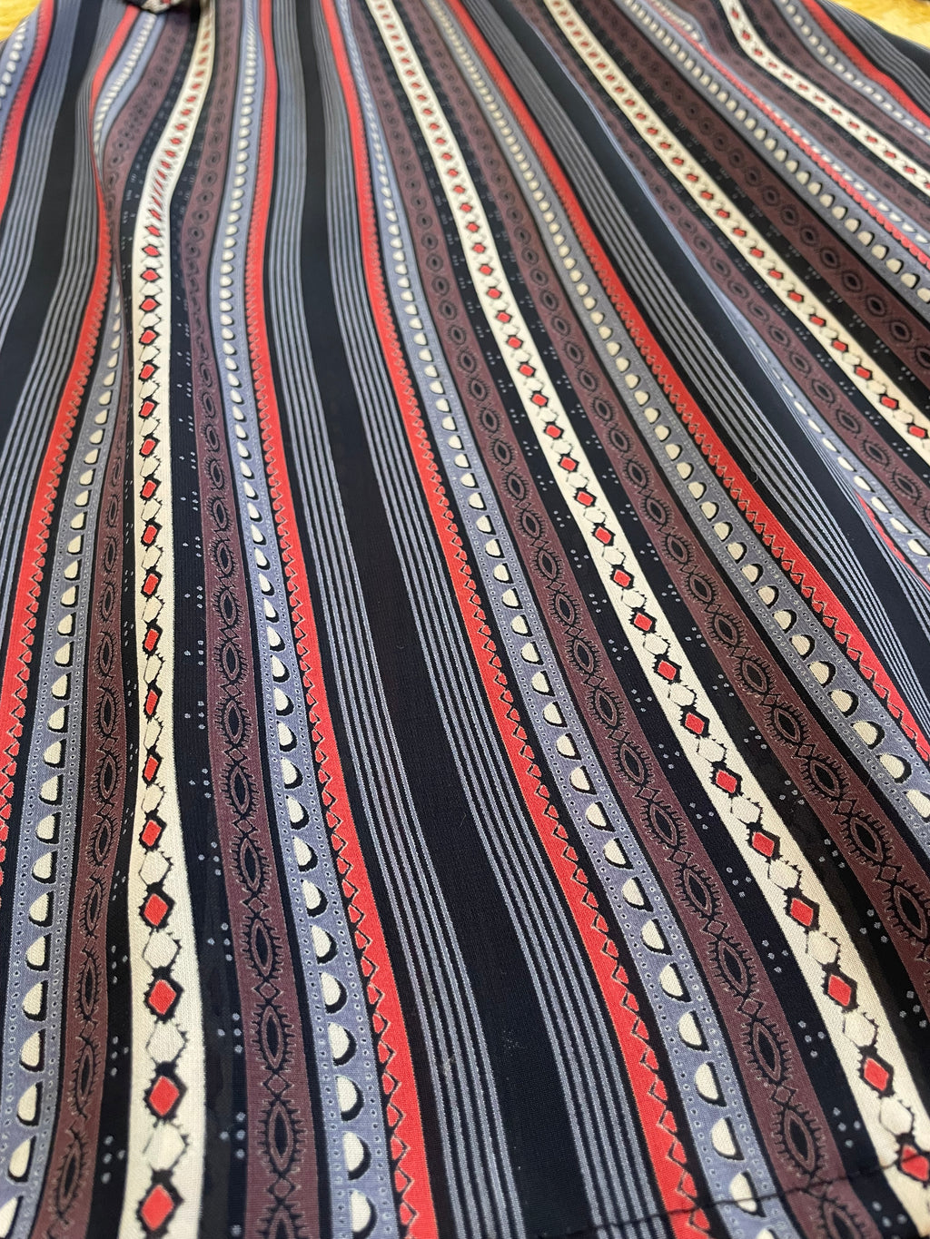 Vintage Sheer Belted Stripe Long Sleeve Dress