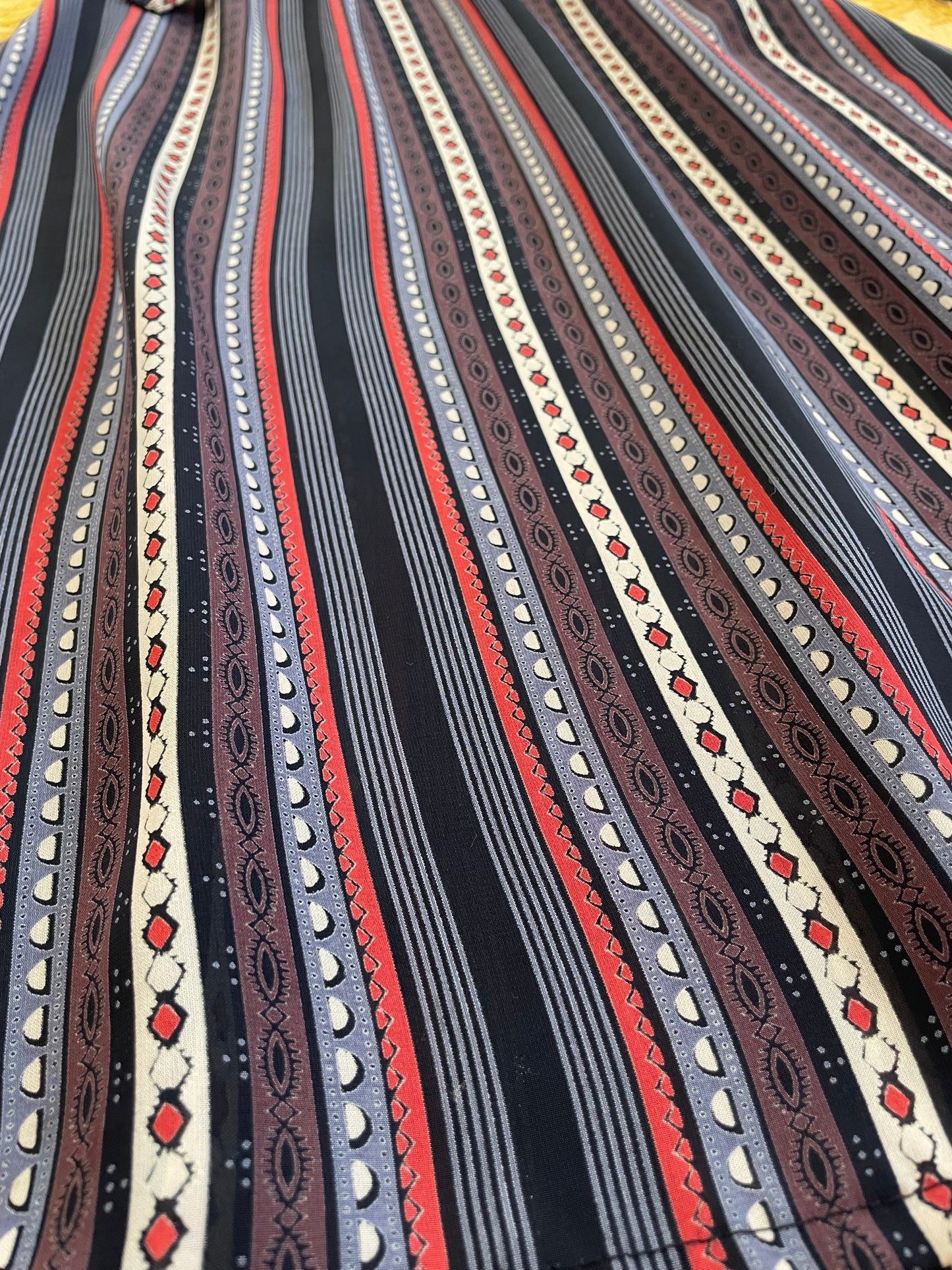 Vintage Sheer Belted Stripe Long Sleeve Dress