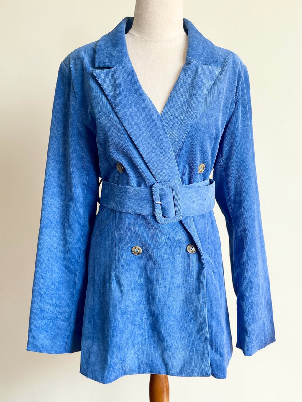 BNWT Daisy Street Blue Cord Belted Blazer Jacket • 90s Retro Ribbed Velvet Look Longline Coat