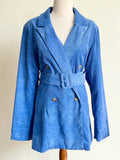 BNWT Daisy Street Blue Cord Belted Blazer Jacket • 90s Retro Ribbed Velvet Look Longline Coat