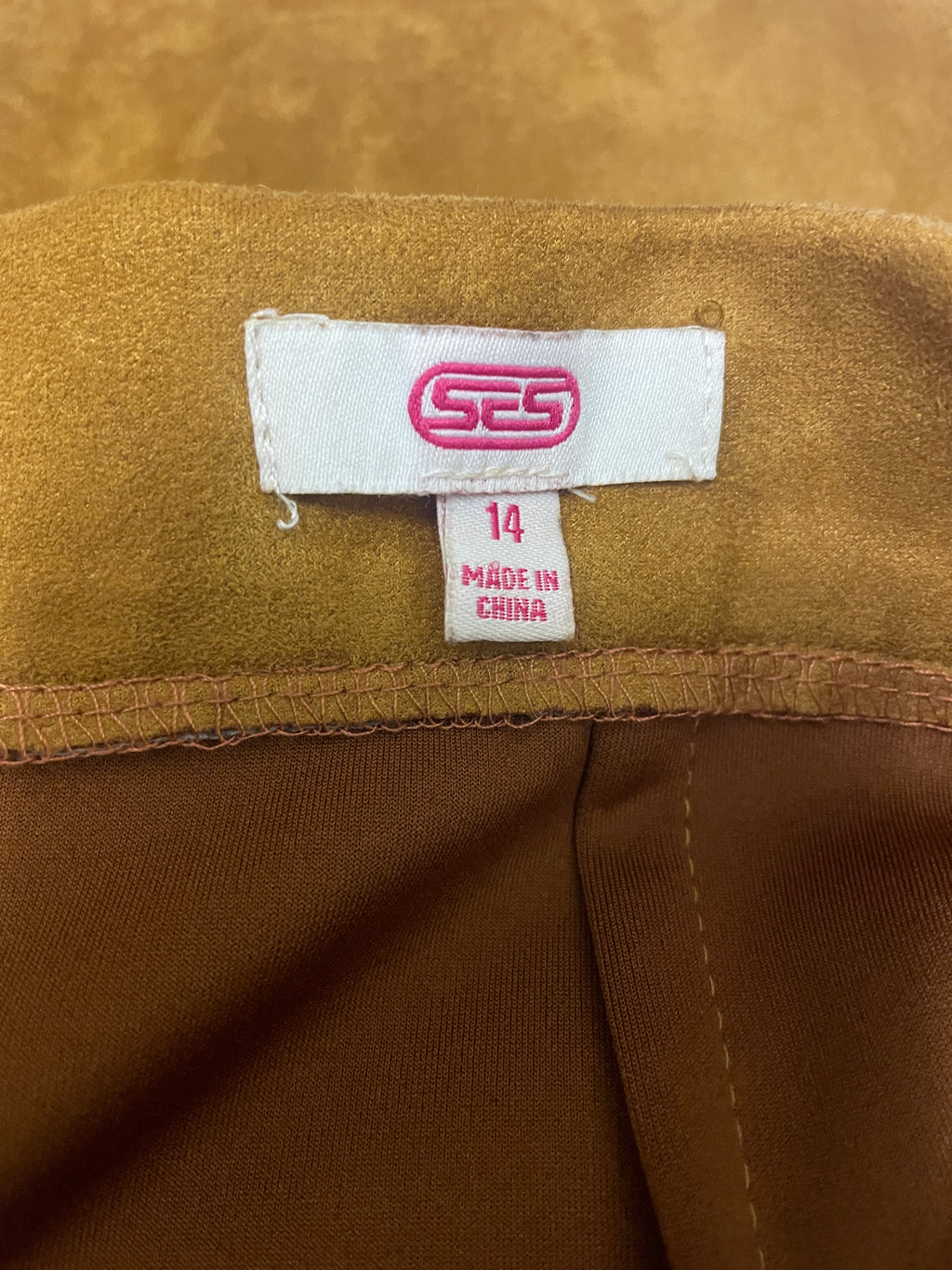 SES Tan Suede look 70s Mod Style A-Line Skirt Sz 14