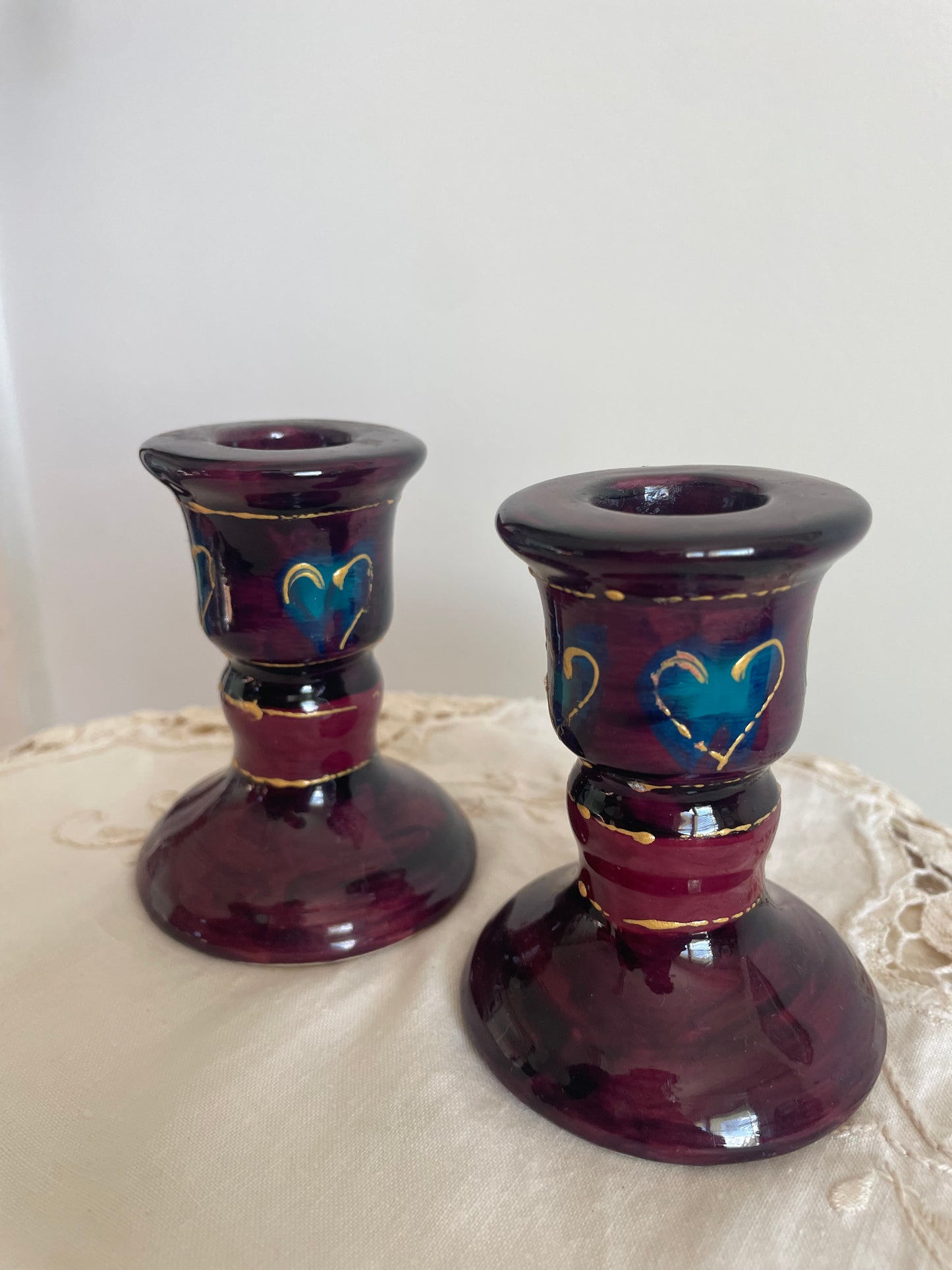Y2K Gothic Purple Heart Candlestick Holders