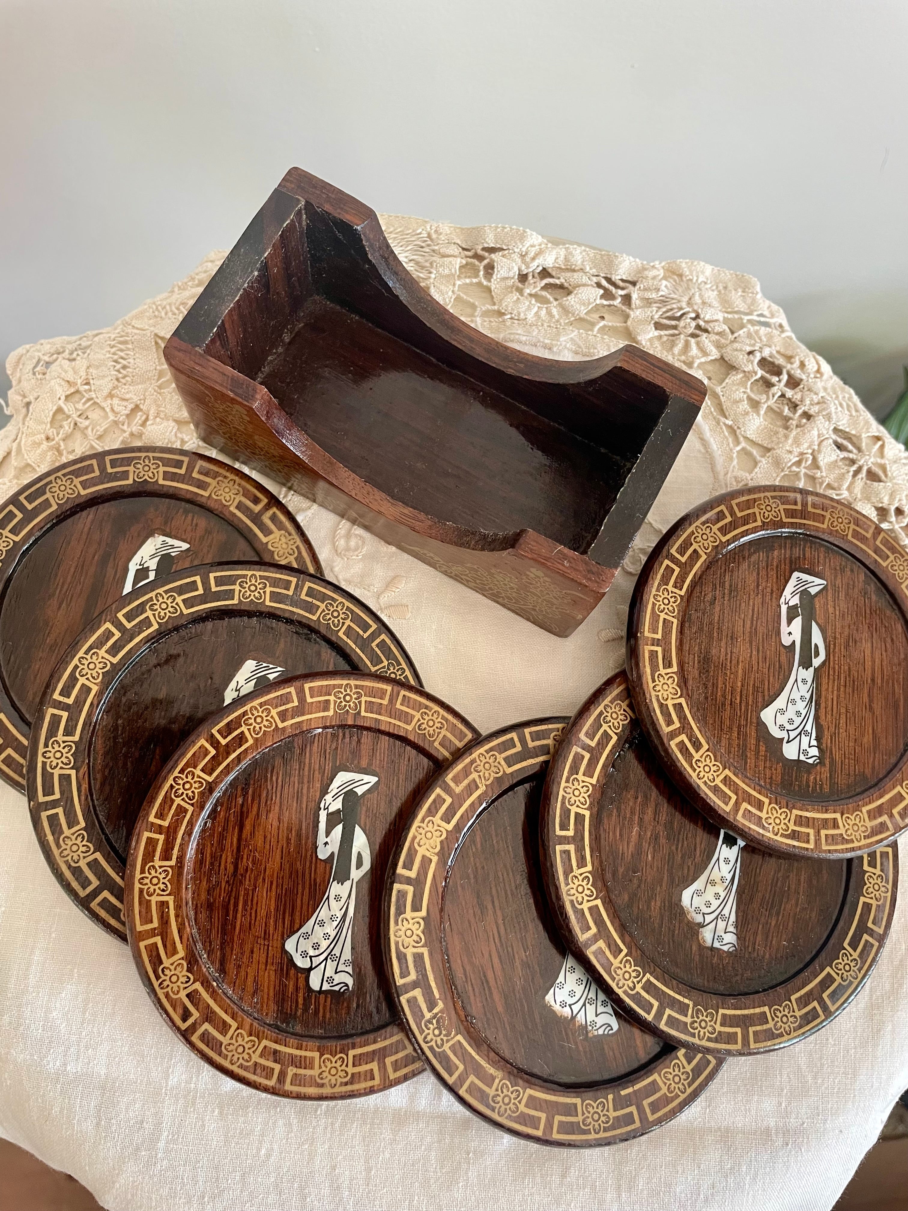 Vietnamese Vintage Lacquerwood coaster set