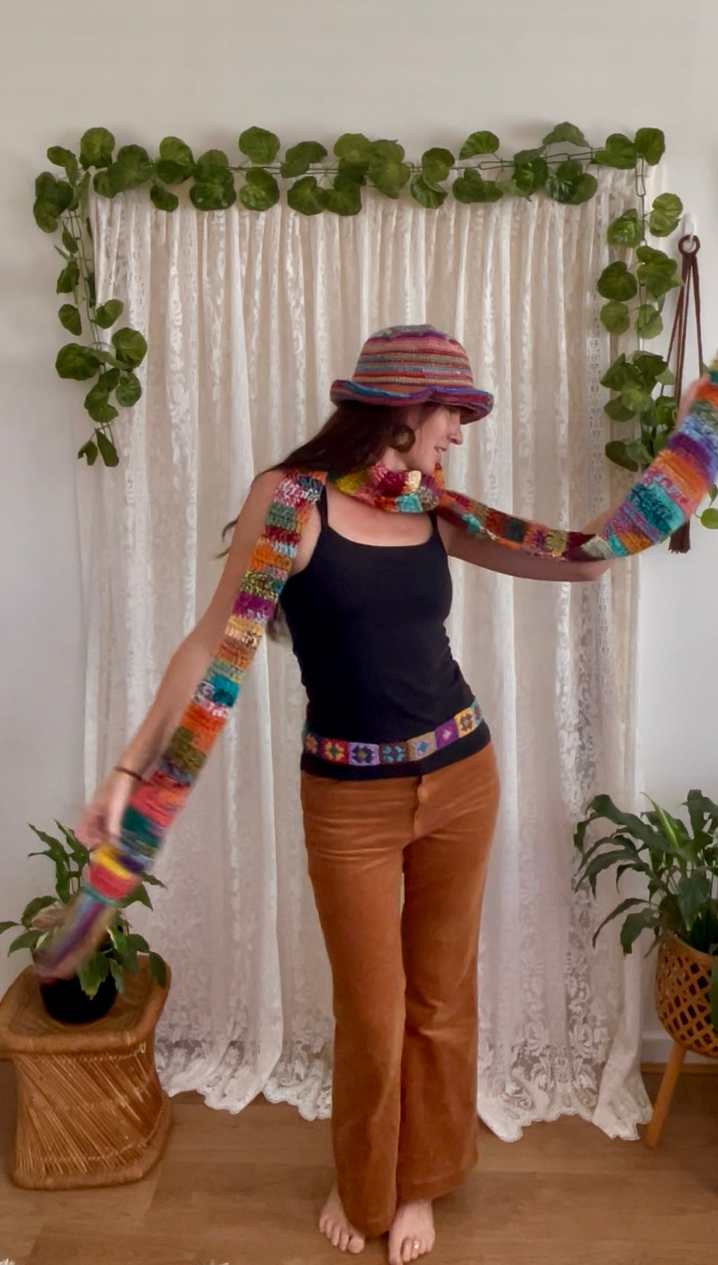 Crochet Multicolour Extra Long Fringed Scarf