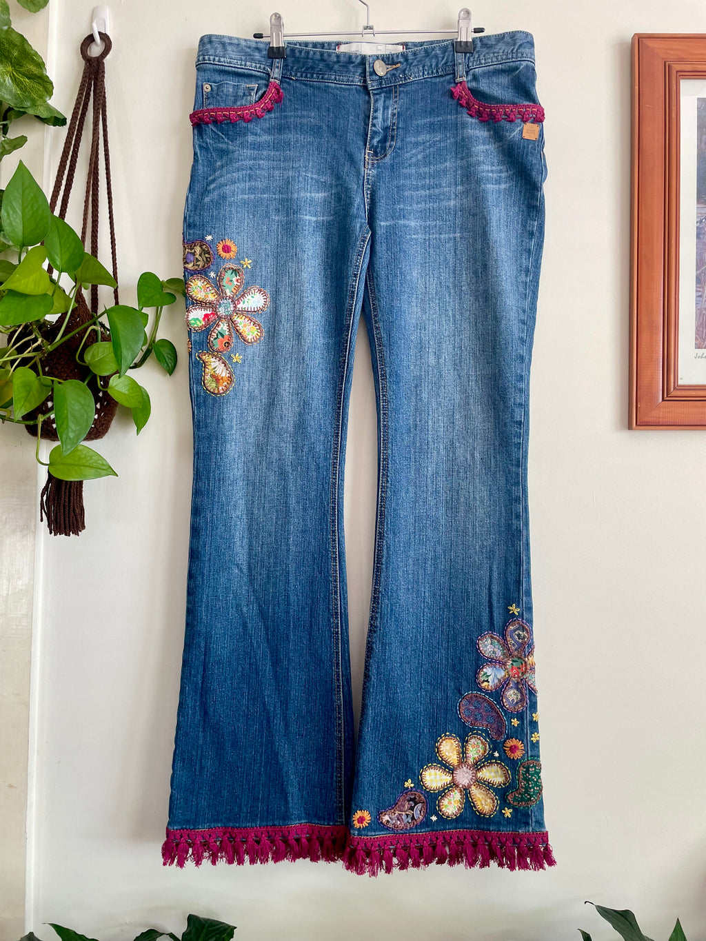 Upcycled Hand Embroidered Patchwork Jeans