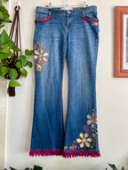 Upcycled Hand Embroidered Patchwork Jeans