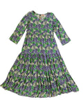 Blue/Green Retro Floral print 3/4 sleeve dress Sz 10