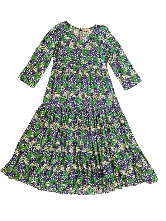 Blue/Green Retro Floral print 3/4 sleeve dress Sz 10