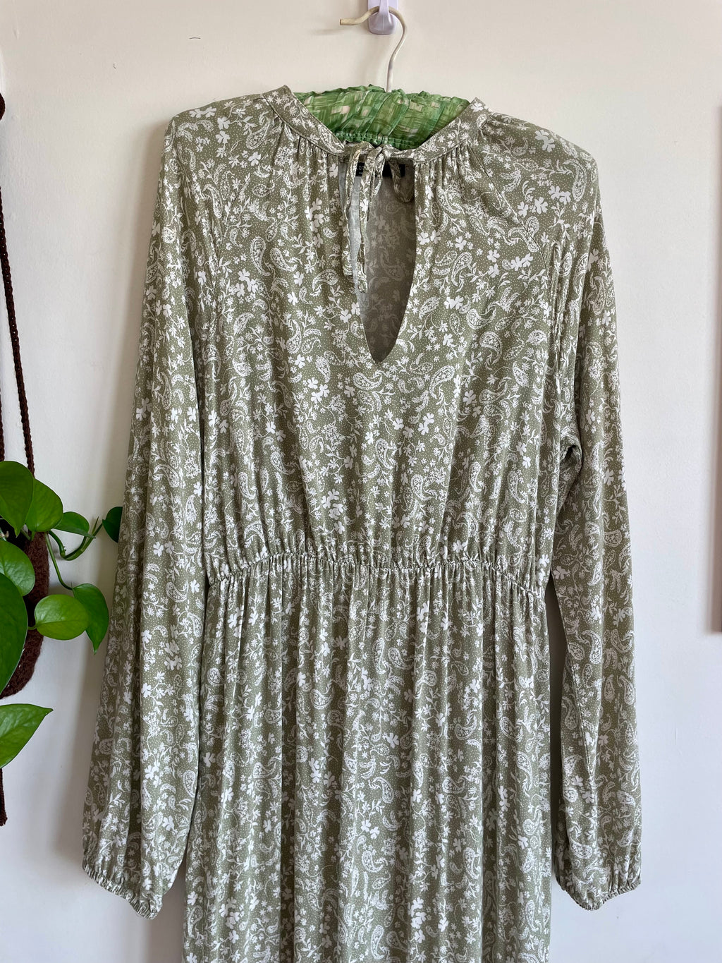 Long Sleeve Sage Paisley Print Dress