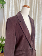 New Look Chocolate Brown Corduroy Jacket Single Button Ribbed Suit Coat 90s Minimalist Style Size 16
