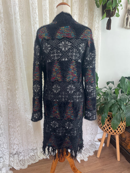 Black & Multicolour Pattern Eyelash knit cardigan