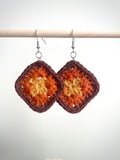 Crochet Little Square Earrings - Yellow/Orange/Brown