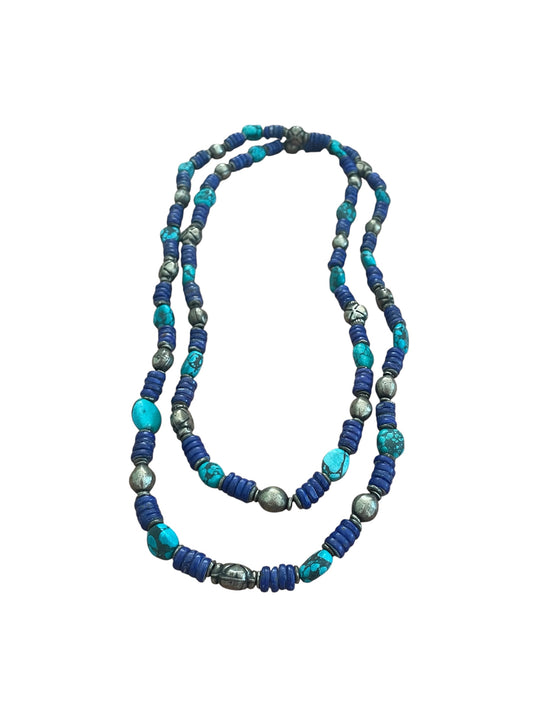 Blue gemstone and silver bead necklace