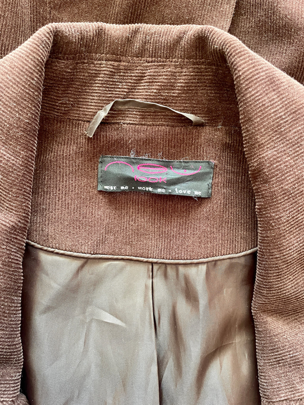 New Look Chocolate Brown Corduroy Jacket Single Button Ribbed Suit Coat 90s Minimalist Style Size 16