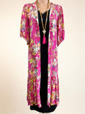 Made in Italy Pink Western Boho Floral Cow Skull Midi Dress Duster - Size 16