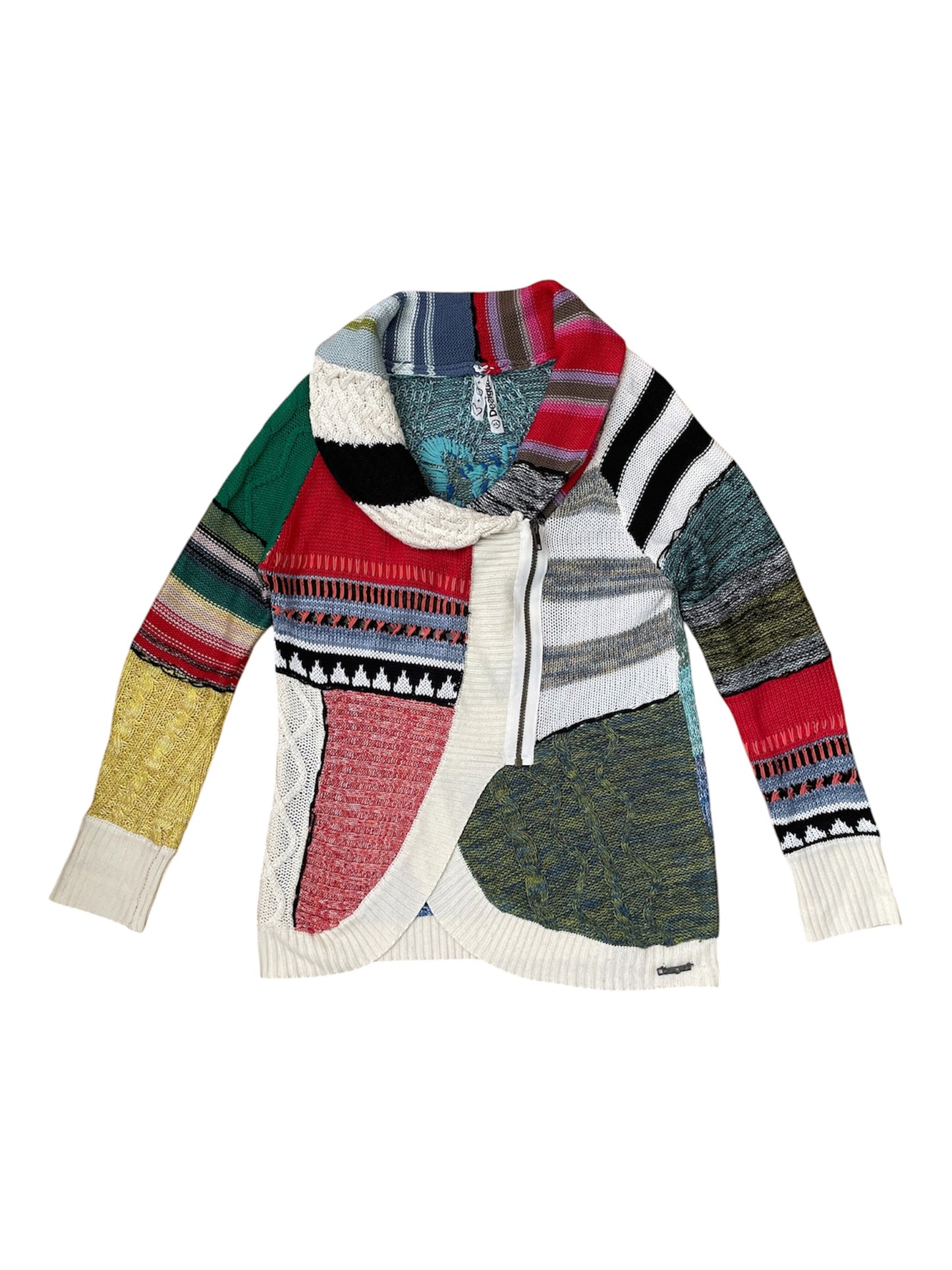 Multicolour Zip up Asymmetrical Cardigan - Sz XL