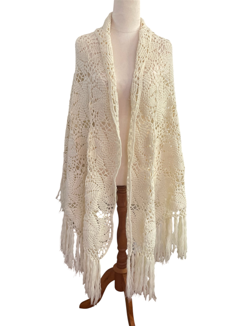 PL cream crochet vintage shawl