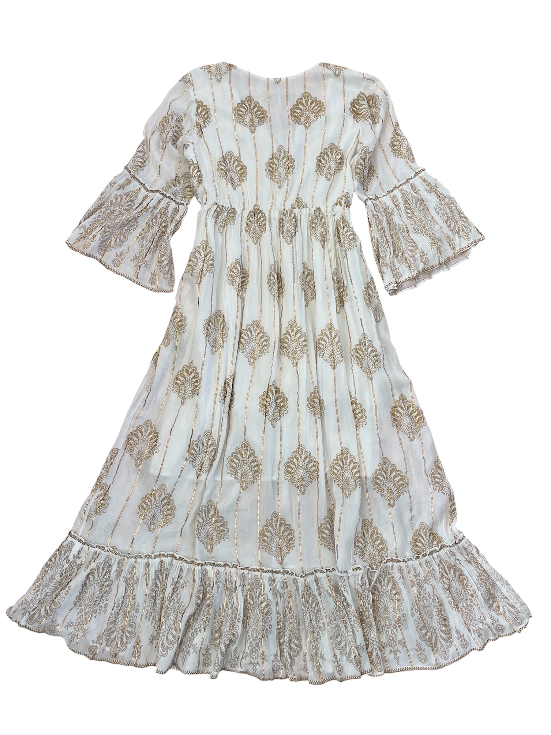 White with Gold Thread Paisley Print Angel Dress