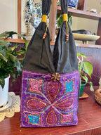 Embroidered and Sequins Cotton Short Strap Shoulder Bag