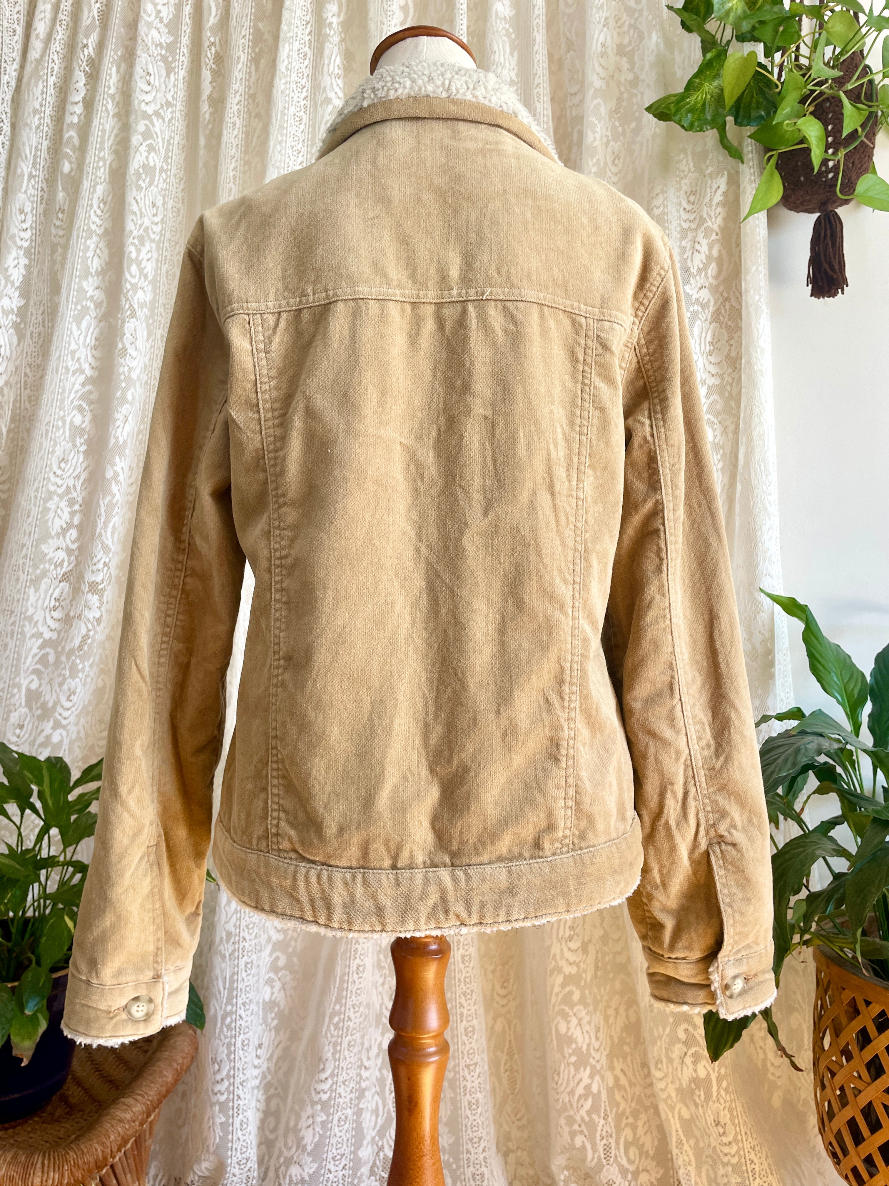 Y2K Tan Jacket with Faux Sherpa Trims