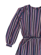 Vintage Sheer Belted Stripe Long Sleeve Dress