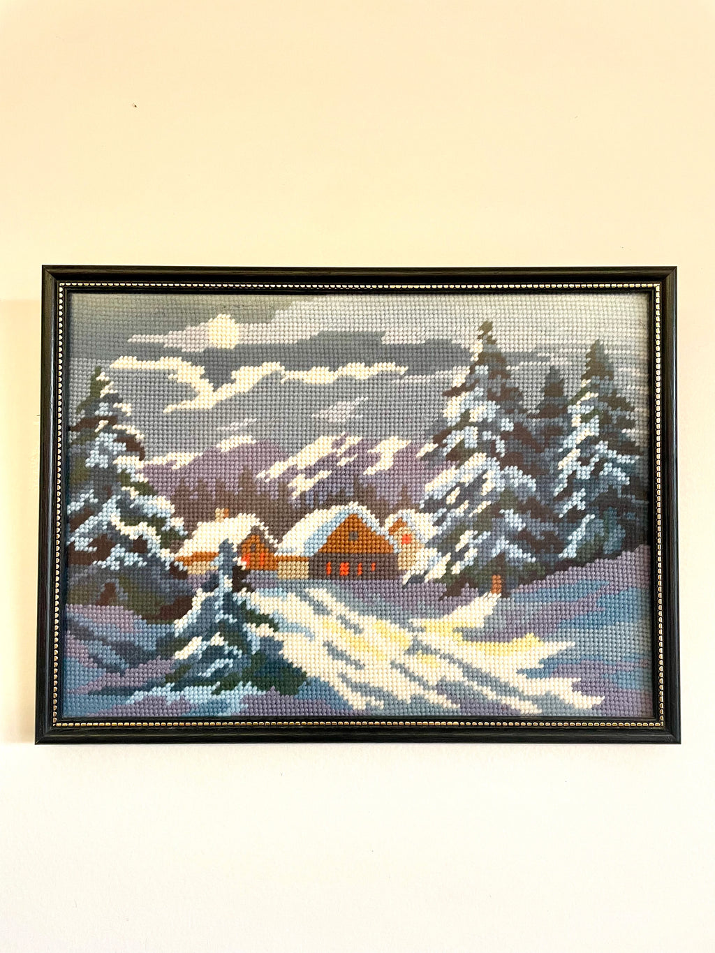 Vintage Framed Tapestry/Needlepoint - Snow Covered Trees