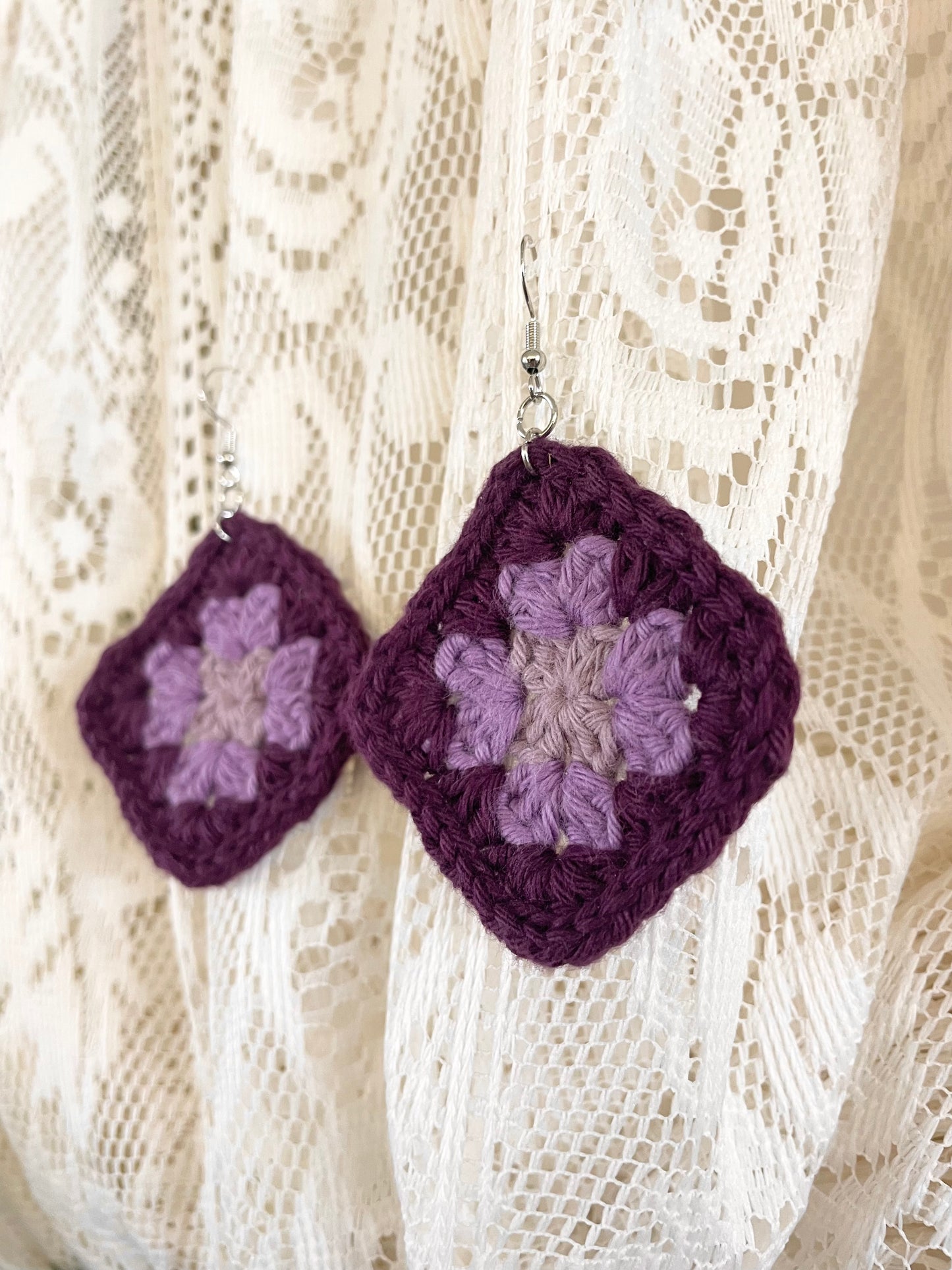 Crochet Mojo Moon Square Earrings - Purple