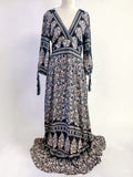 Black and pink paisley print bohemian style maxi dress Size M