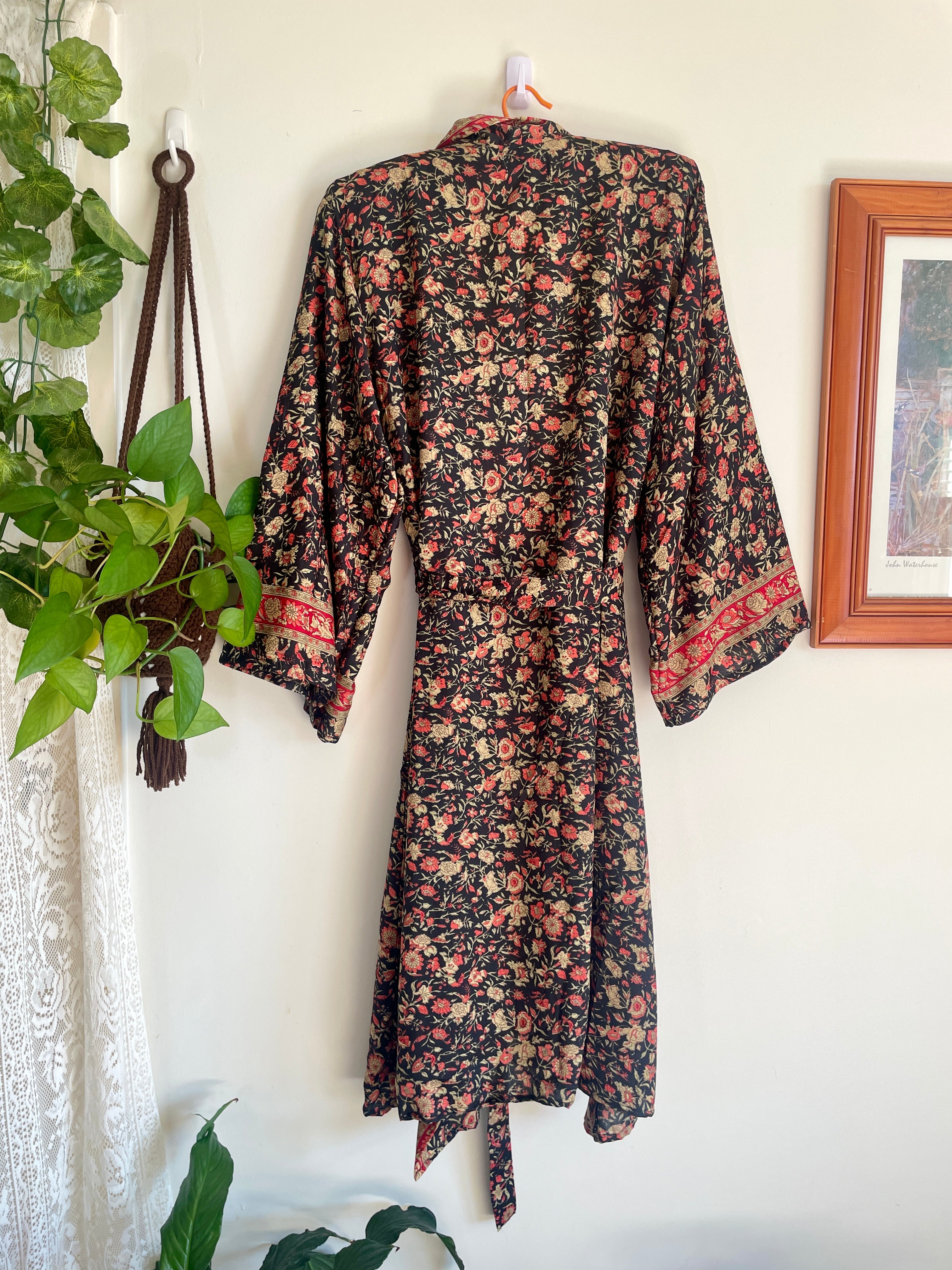 Tree Of Life Floral Wrap Kimono Dress / Robe